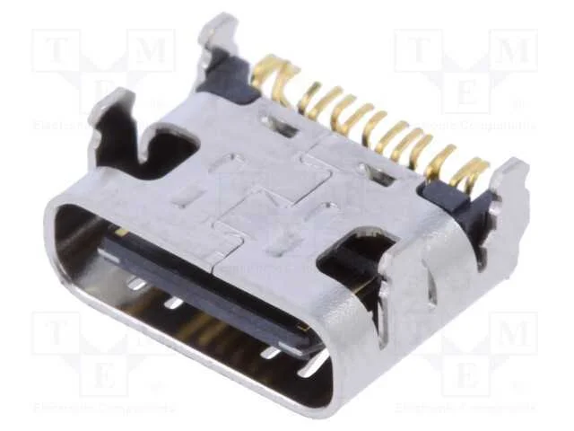 Tomada, Usb C, para Pcb, Smt, Pin: 12, Angulares 90, Usb 2.0
