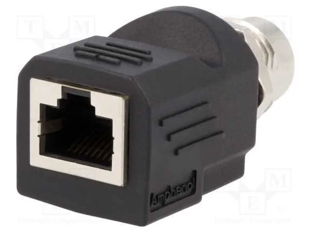 Adaptador, f&ecirc;mea M12,RJ45 tomada, c&oacute;digo D-Ethern.