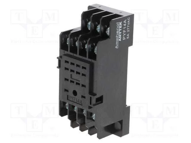 Base, PIN: 14, 5A, 277VAC, para trilho DIN, termi.
