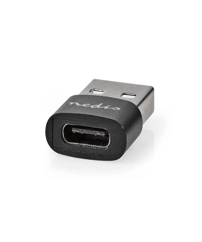 Adaptador Usb-A  Usb 2.0  Usb-A Macho  Usb-C Fêmea  480 Mbps  Redondo  Niquelado  Preto  C