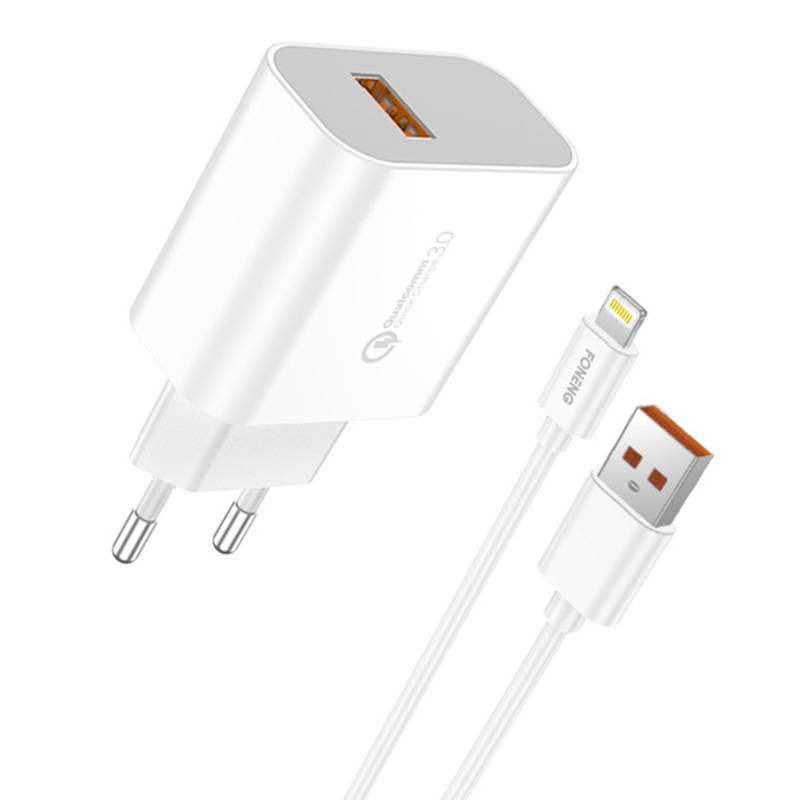 Rychlonabíjecka Foneng 1x Usb Qc3.0 Eu46 + Kabel Usb Lightning