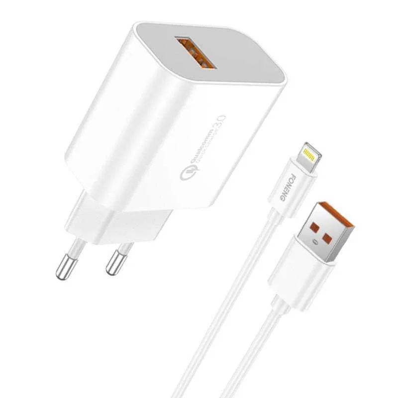Carregador Rápido Foneng 1x Usb Qc3.0 Eu46 + Cabo Usb Lightning