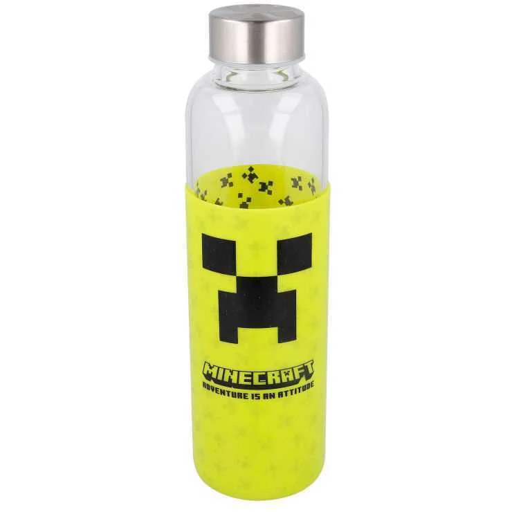 Garrafa Cristal Minecraft Capa Silicona 585ml