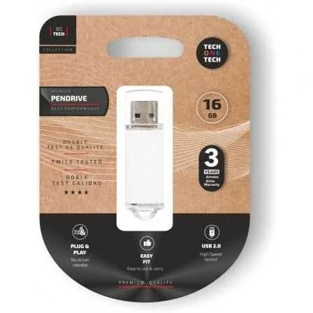 Pendrive 16gb Tech One Tech Basic Usb 20/ Blanco