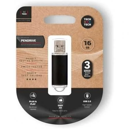 Pendrive 16gb Tech One Tech Básico Usb 2.0/ Preto