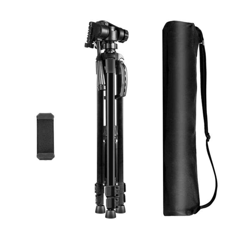 Tripé com cabeça 3d 360° + suporte para telemóvel.