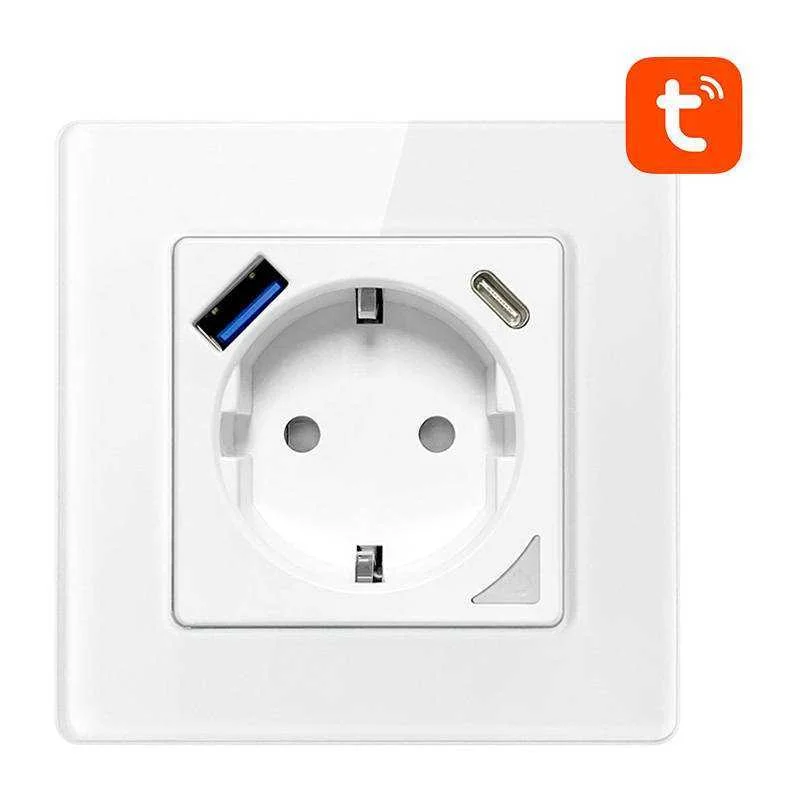 Tomada de Parede Wifi Inteligente Avatto N-Wot10-Usb-W  Usb Usb-C Branco