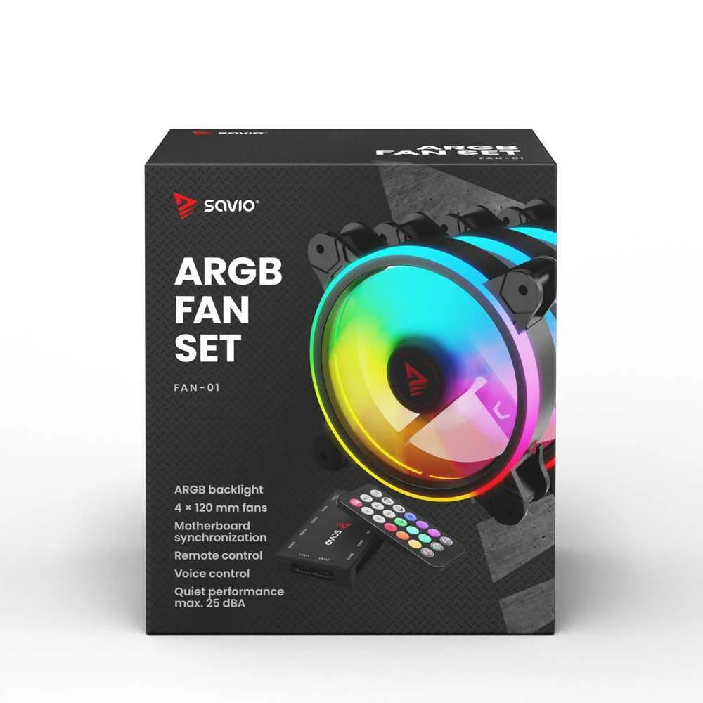 Savio Fan-01 4-Pack 120mm Argb Fan Including Controller And Remote Control