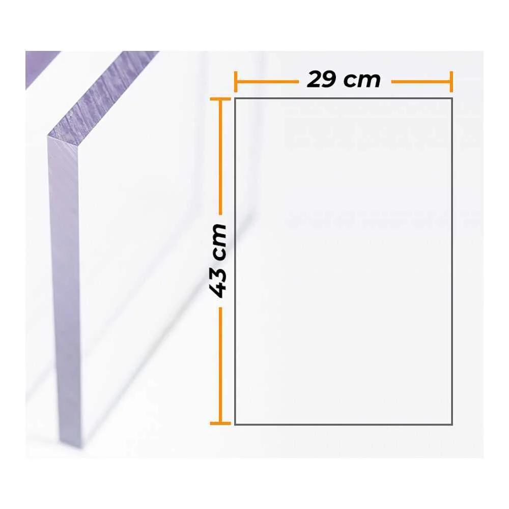Placa de Policarbonato Transparente 4mm - 29x43cm.