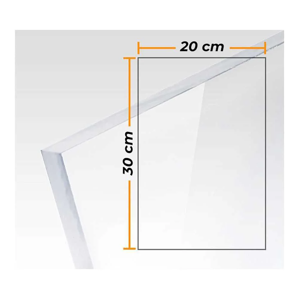 Placa Metacrilato Transparente Colada 3mm - 20x30cm.