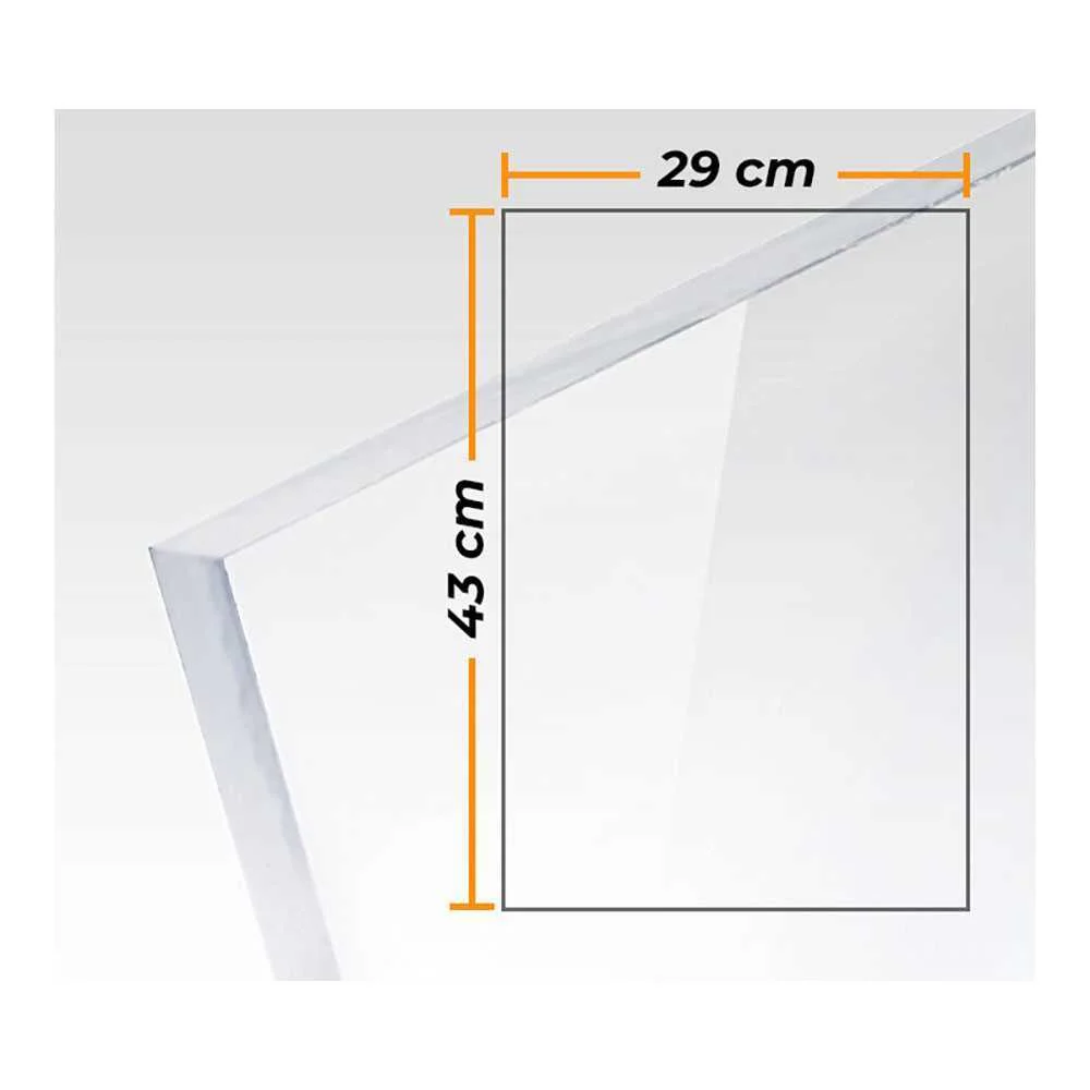 Placa Metacrilato Transparente Colada 3mm - 29x43cm.