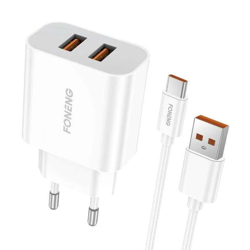 Carregador rápido Foneng 2x Usb Eu45 + cabo Usb T.