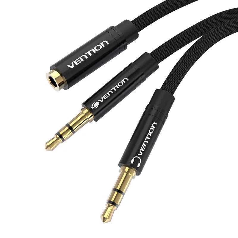 Cable Mini Jack 3.5 Mm (Female) To 2x Mini Jack 3.5 Mm (Male) Vention Bblbab 0.6m (Black)