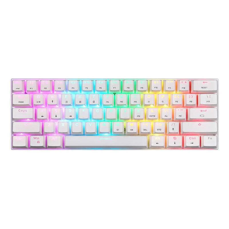 Teclado Mecanico Sem Fios Motospeed Sk62 Branco (Interrutor Azul)