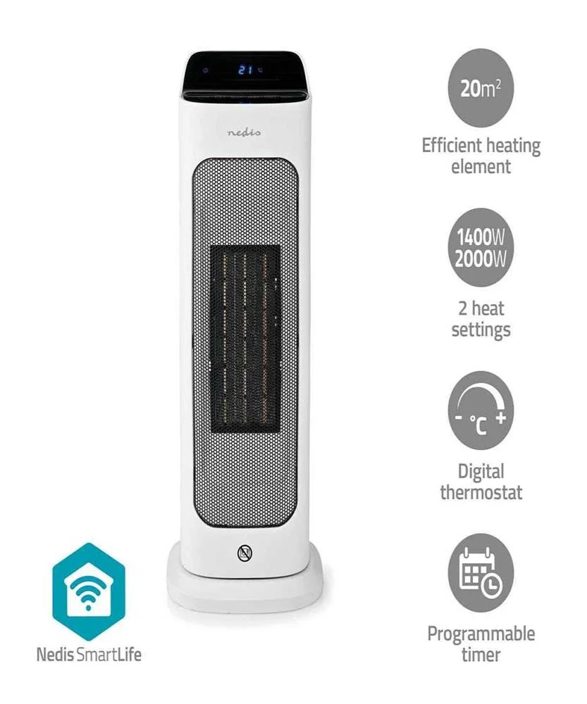 Aquecedor Inteligente Smartlife com Ventoinha de Cerâmica 2000w Branco - Nedis