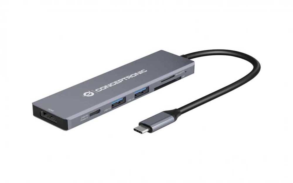 Conceptronic Dock Usb-C->hdmi,2xusb3.0,Sd,100w Pd   0.12m Gr