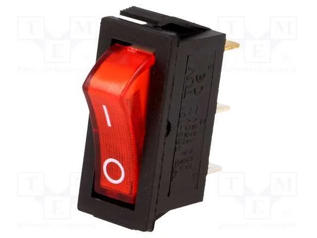ROCKER, SPST, Pos: 2, ON-OFF, 15A/250VAC, vermelh.