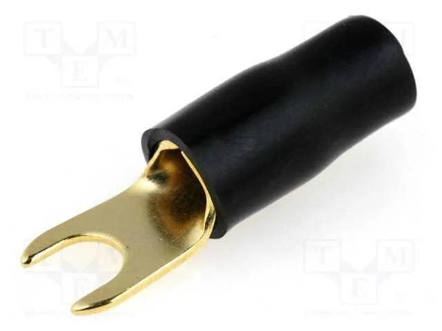 Conetor: de forquilha, M4, 10mm2, dourado, isolad.