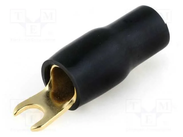 Conetor: de forquilha, M4, 20mm2, dourado, isolad.