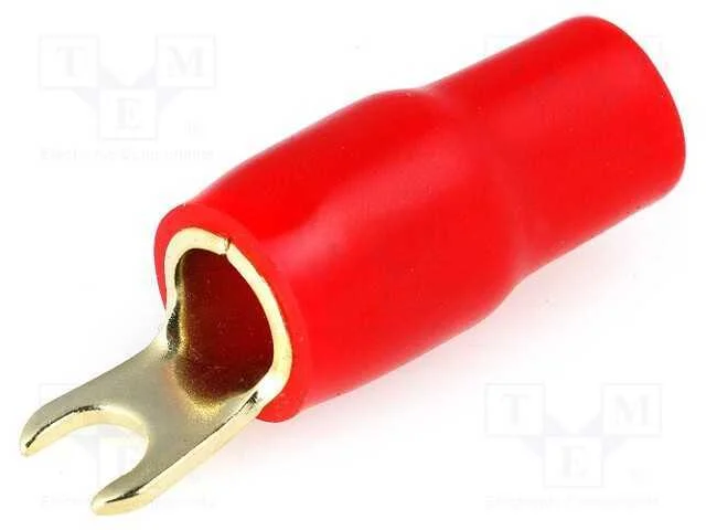 Conetor: de forquilha, M4, 20mm2, dourado, isolad.