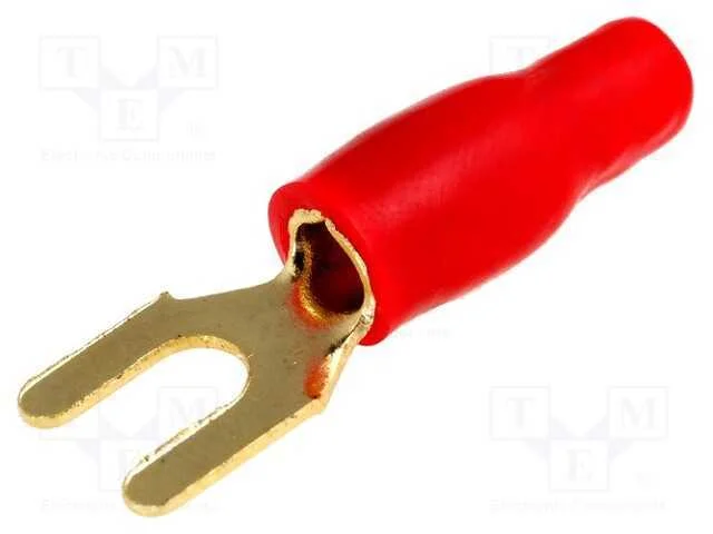 Conetor: de forquilha, M4, 4mm2, dourado, isolada.