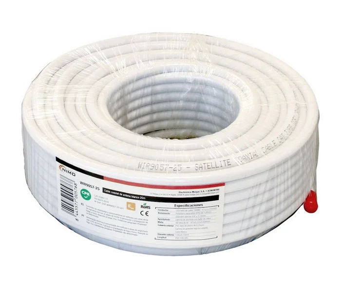 Bobine Cabo Coaxial Rg6 Cobre Ø6,8mm Branco 25 Mts - Nimo