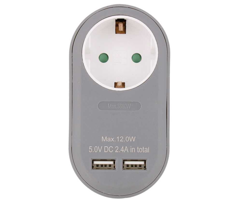 Cargador Usb-A 2.4a X2 Con Enchufe Hembra Schuko