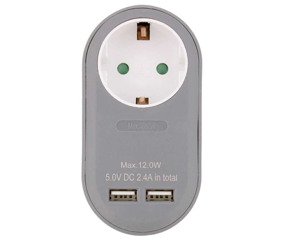 Carregador Usb-A 2.4a X2 com Enchufe Femea Schuko