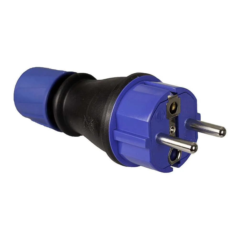 Ficha Schuko de Borracha 4,8mm 16a 250v T/Tl Ip54 Preto com Passa-Cabos. Solera 706t