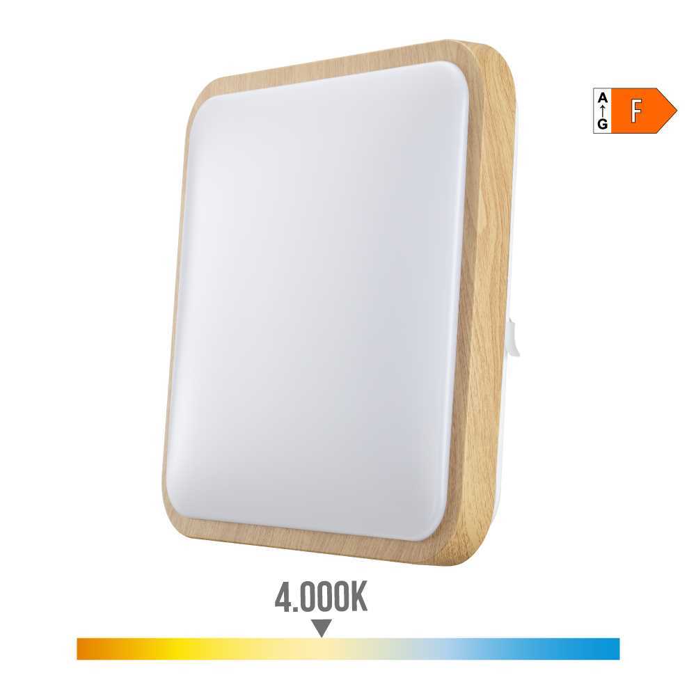 Aplique de Superfície Quadrado LED 18w 1820lm 4000k 33x33x7cm Efeito Madeira Edm
