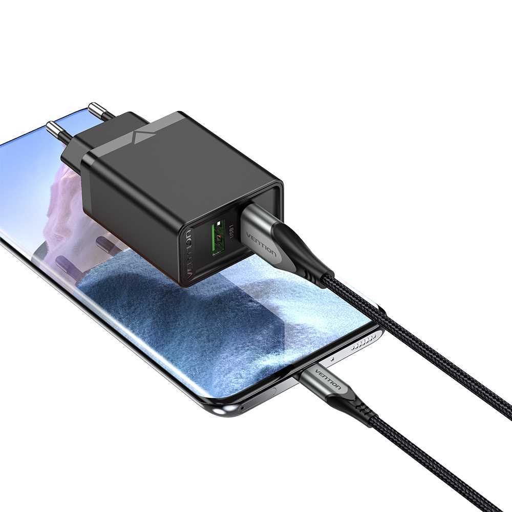 Cargador de Pared Vention Fbab0-Eu/ 2xusb/ 18w/ Negro