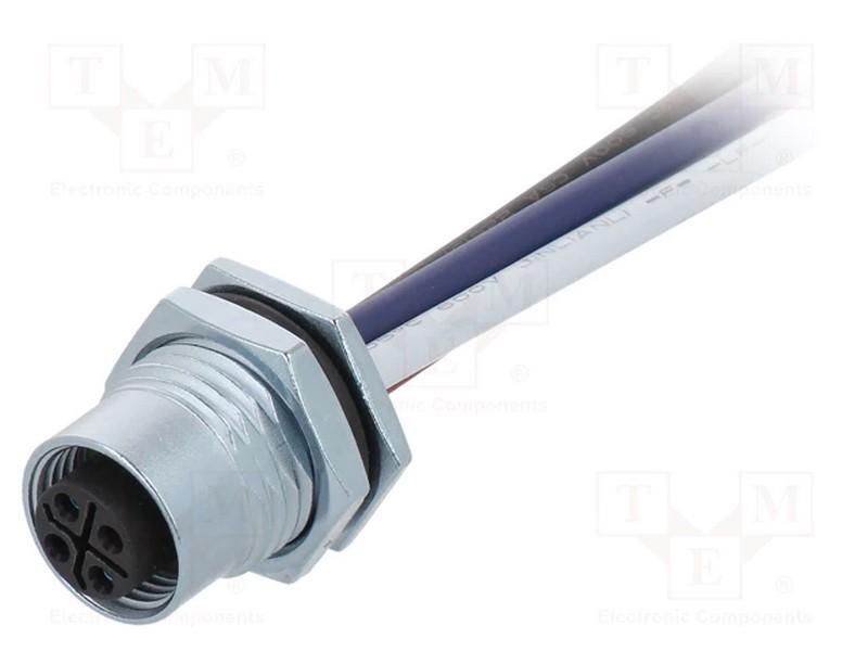 Tomada, M12, Pin: 4, Fêmea, Código S-Power, Fios, Ip67, 12a, 1,5mm2