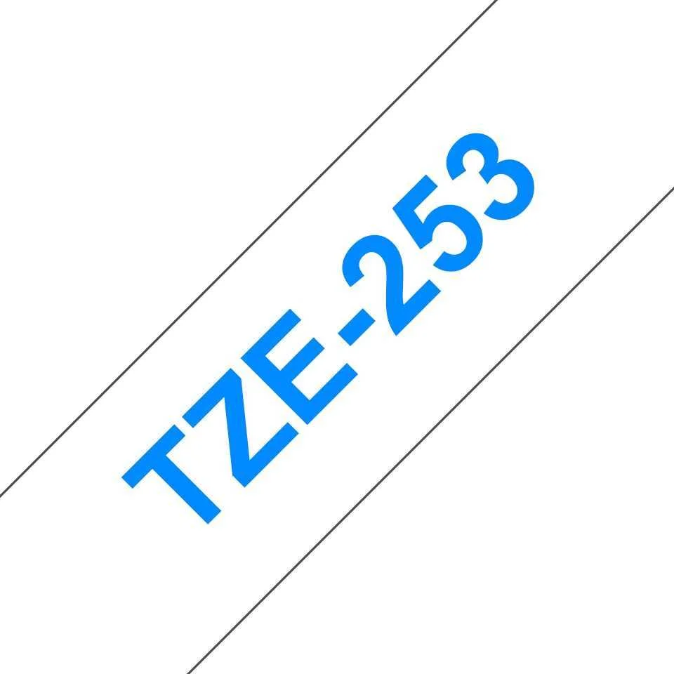 Fita Laminada Compatível Brother Tze-253 - 24mm X 8 Metros Azul/Branco