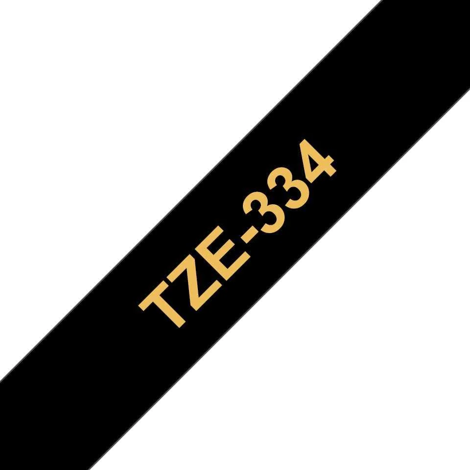 Fita Laminada Compatível Brother Tze-334 - 12mm X 8 Metros Dourado / Preto