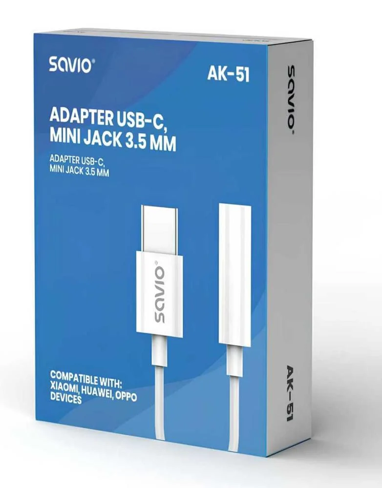 Usb Type 3.1 C (M)  Jack 3.5mm (F) Audio Adapter White Savio Ak-51