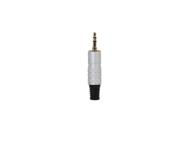 Conetor de Áudio. Jack 3,5 Mm Estéreo Macho. Orifício de Saída para Cabo 5 Mm Ø. Prateado.