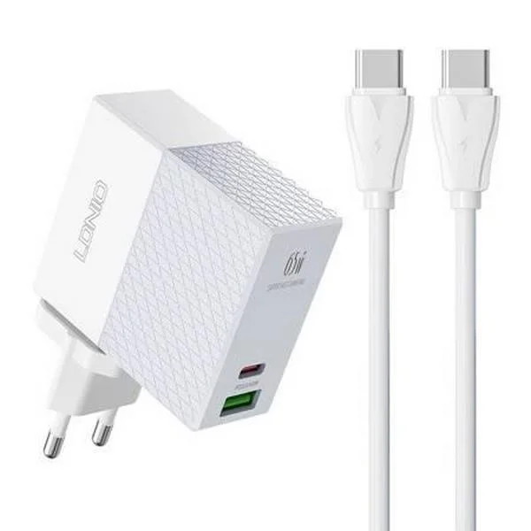 Carregador de Parede Ldnio A2620c Usb, Usb-C 65w + Cabo Usb-C - Usb-C