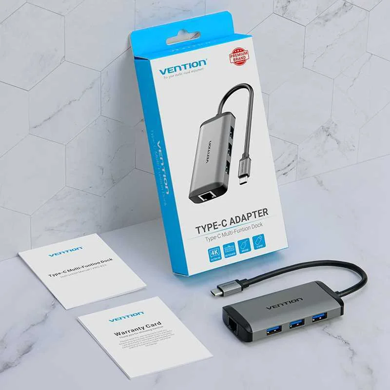 Usb-C Docking Station To Hdmi, 3x Usb3.0, Rj45, Pd 0.15m Vention Cnchb, Gray