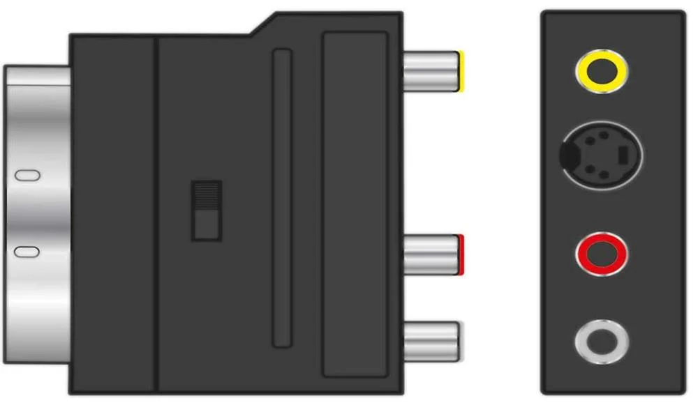 Adaptador comutável de Scart para Rca e S-Video