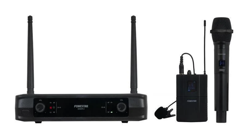 Microfone Duplo Sem Fios de Mão e Portátil Uhf