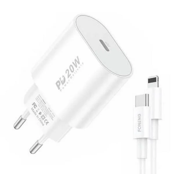 Fast Charger Foneng 1x Usb Pd 3.0 Eu39 + Usb C To Lightning
