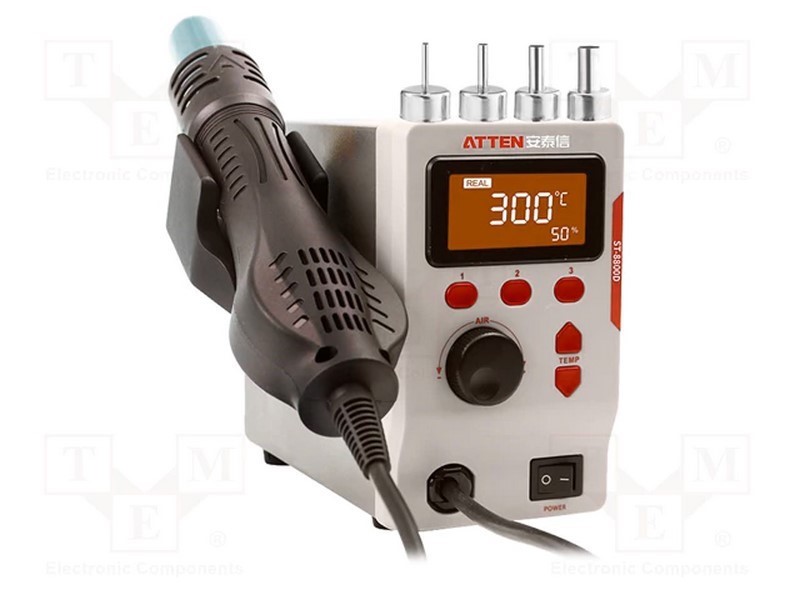Estação com Ar Quente, Digital,Teclas, 800w, 100÷500c, Ficha: Eu