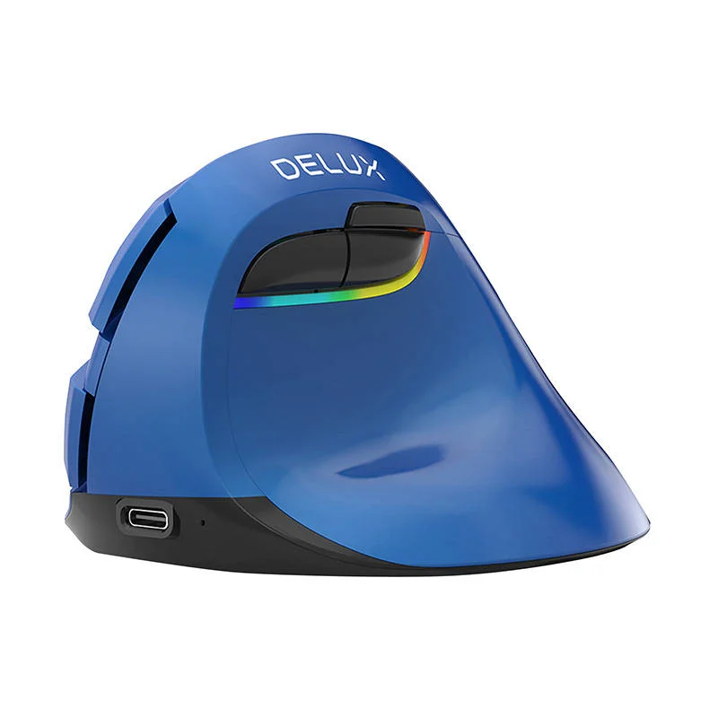 Rato Vertical Sem Fios Delux M618mini Bt4.0 + 2.4ghz 4000dpi RGB (Azul)
