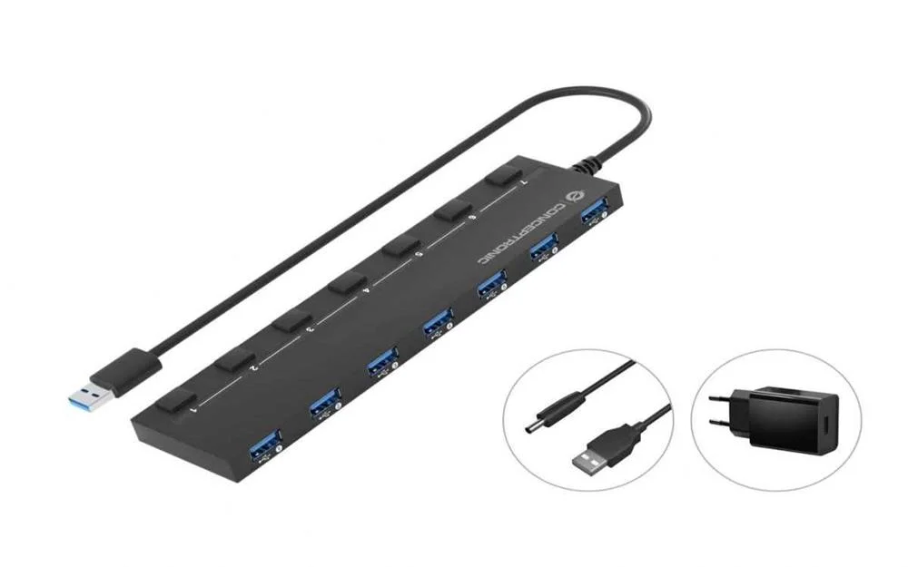 Conceptronic Usb-Hub 7-Port 3.0  ->7x3.0       M.Netzteil Sw