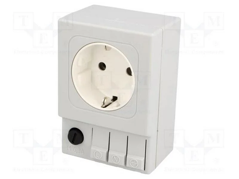 Tomada tipo F, 250VAC, 6,3A, IP20, para trilho DI.