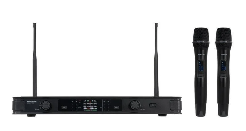 Central 2x Microfones Mão e Lapela S/ Fios Handheld + Bodypack Uhf Id Pilot e Diversity - Fonestar