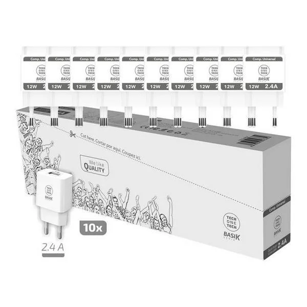 Pack 10 Cargadores de Pared Tech One Tech Basik T.