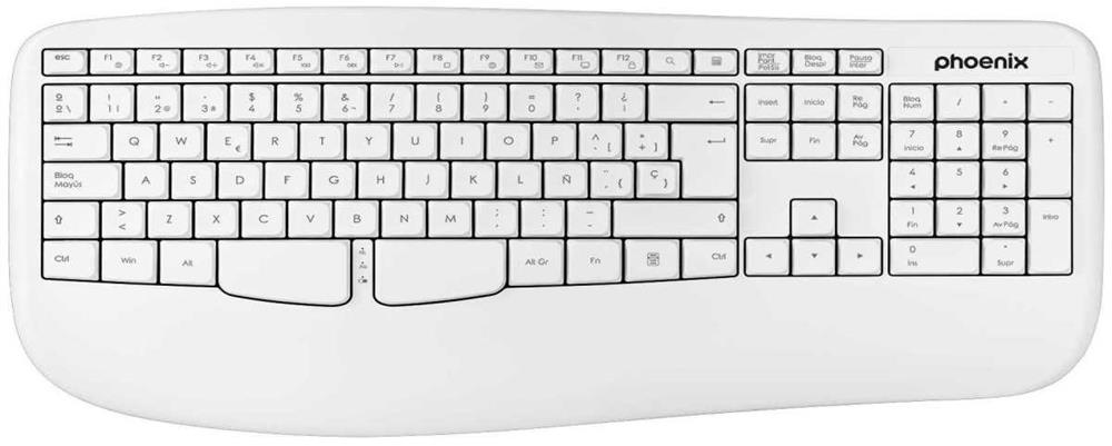 Teclado Phoenix K201 Ergonomico Inalambrico Blanco