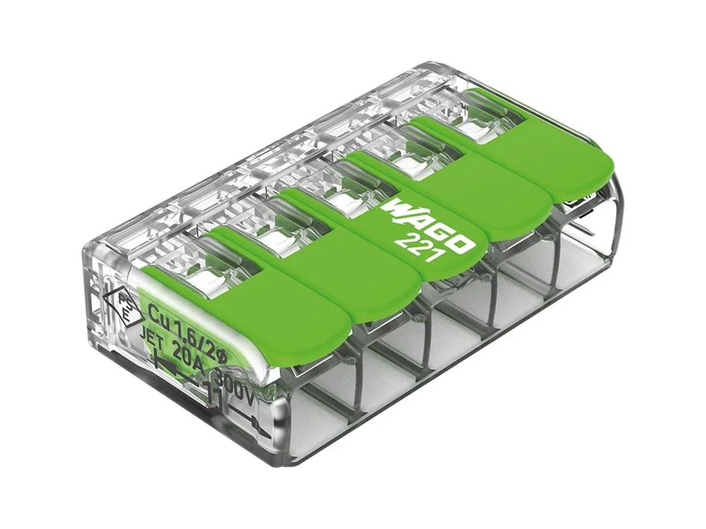 Conector de Junção Compacto 5 X 0,2 - 4 Mm² para Todos Os Tipos de Fios - Verde