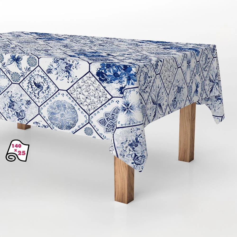 Rolo de Toalha de Mesa Anti-Nódoas Cerâmica Azul
